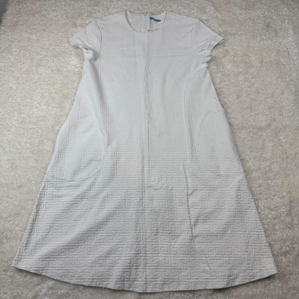 J.McLaughlin Catalina Cloth A-Line Dress Small White‎ Greek Key Textured Pockets